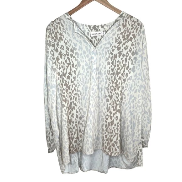 Johnny Was Calmé Ivory & Gray Leopard Print Loungewear Tunic Top XL - Picture 1 of 12